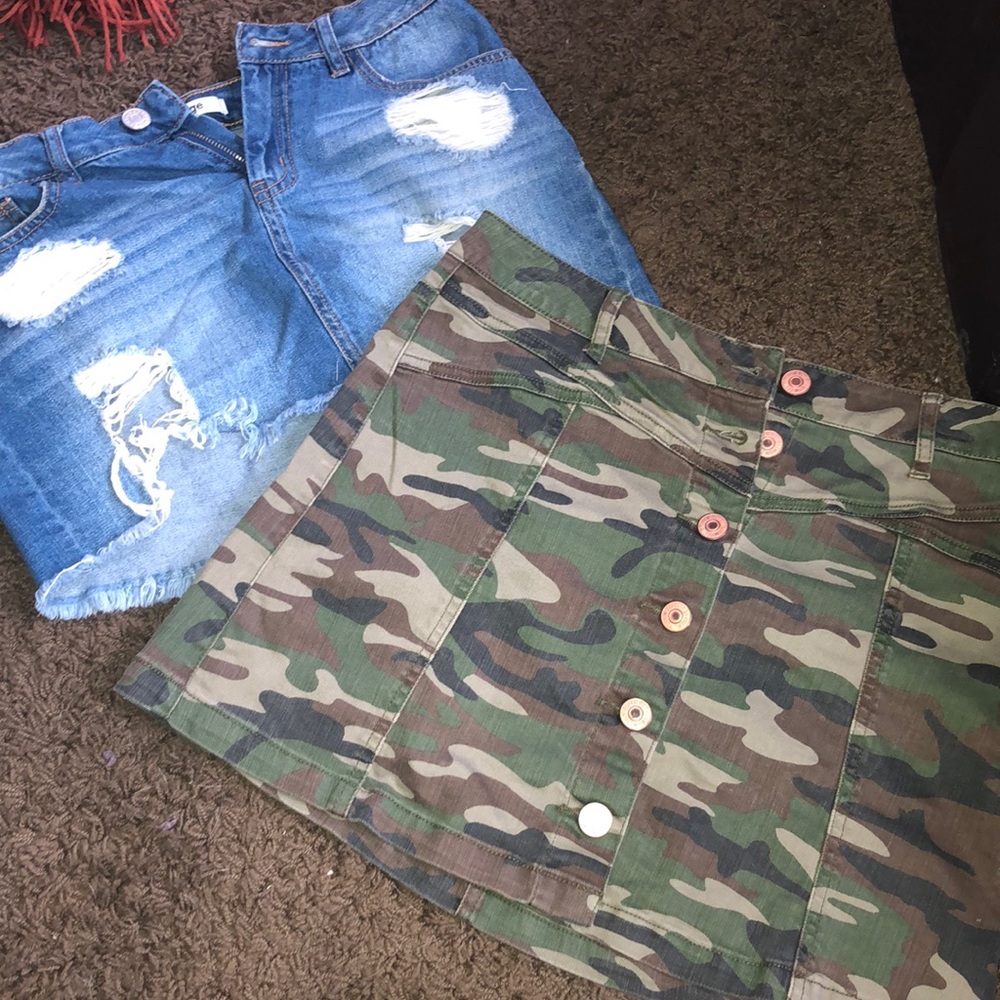Ripped jean skirt & Camo printed skirt!